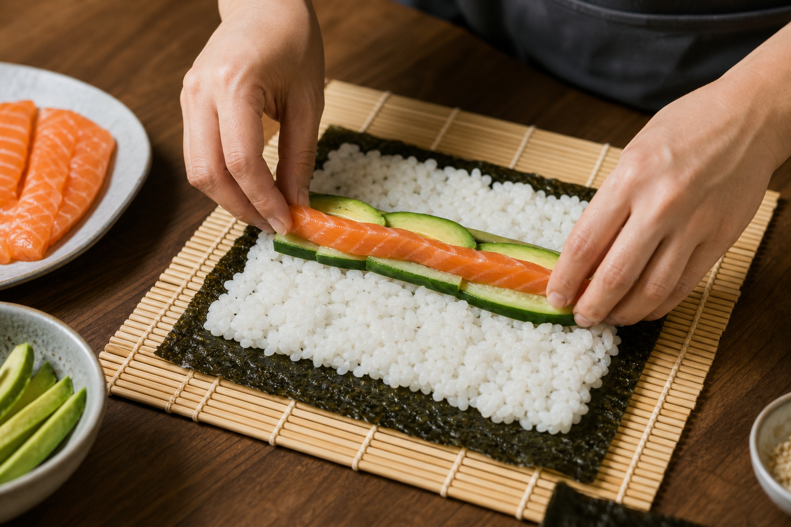 Elaboración de rolls de sushi